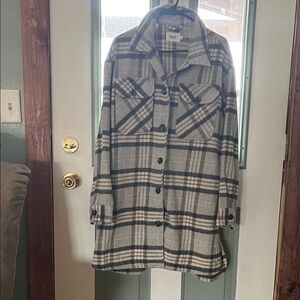 BKE Women's Plaid Utility Jacket - Gray and Black